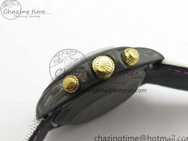 0413 ComfortFit Daytona DIW Carbon OMF Best Edition Blue Pink White Dial on White Nylon Strap A 2833